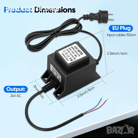 трансформатор 230V към 24V, AC/AC, 30W, IP68 водоустойчив захранващ блок - 30W, снимка 10 - Друга електроника - 55408488