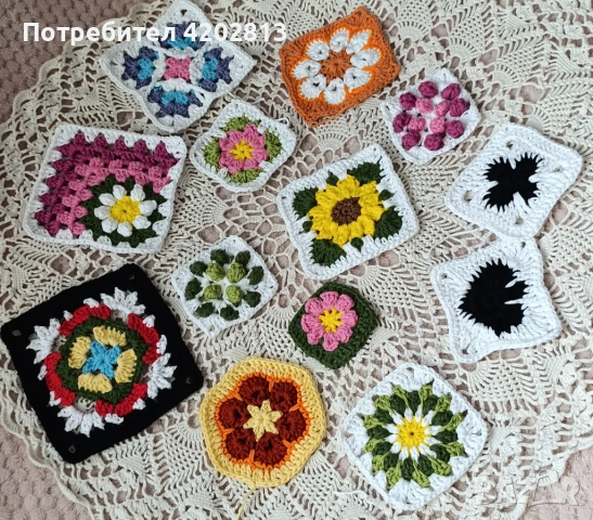 Ръчна изработка . Плетени квадрати от памучни конци  . За вашите проекти , снимка 6 - Декорация за дома - 54651326