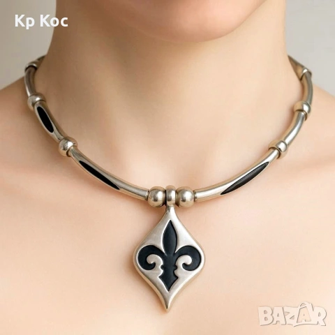 💎 Елегантно дизайнерско колие с орнамент, снимка 2 - Колиета, медальони, синджири - 54216113