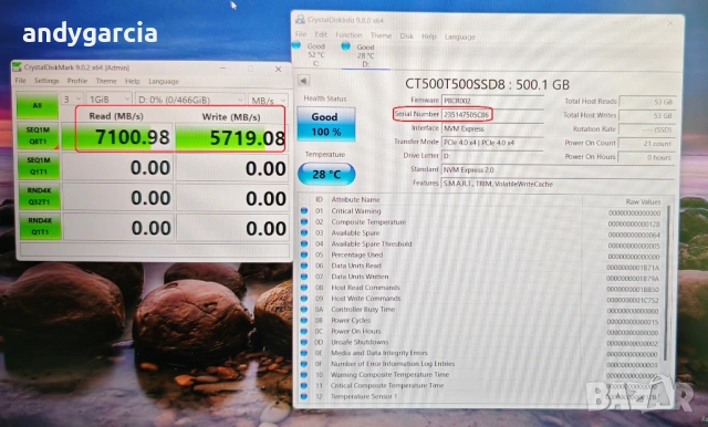  500GB Crucial T500 Gen4 PCIe NVMe SSD скрост четене/запис 7200 и 5700 mb/sec ЧИСТО НОВ ДИСК disk , снимка 2 - Твърди дискове - 54627068