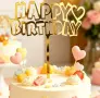 Happy birthday златист акрилен топер за забучване удебелен декорация торта , снимка 1