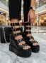 Летни боти на платформа - черна кожа, снимка 2