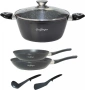 Комплект съдове за готвене Cheffinger 6 части тенджера тигани 24 28 см мраморно покритие индукция, снимка 3