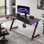 Геймърско бюро 140x60x75 см, RGB LED осветление, карбонов плот, поставка за чаша и слушалки, черно, снимка 9
