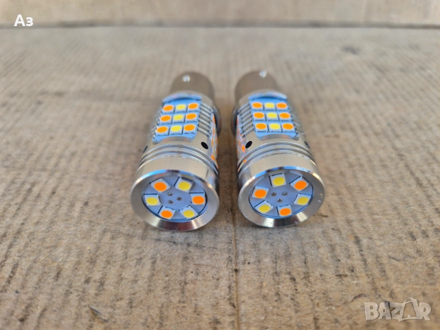 LED крушки оранжево и бяло двойна светлина DRL дневни светлини 1157, снимка 4 - Аксесоари и консумативи - 54100974