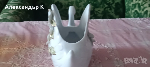 Лебедова бяла порцеланова ваза, снимка 4 - Вази - 54571496