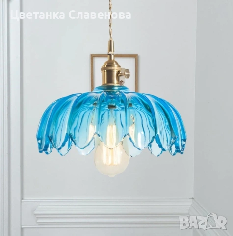 Полилей тип пендел, 25 см, топла светлина, небесно син, снимка 8 - Полилеи - 54366900