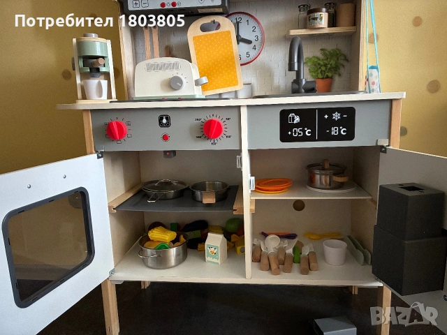Детска дървена кухня, тостер, кафемашина и др., снимка 4 - Играчки за стая - 55246480