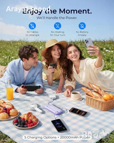VRURC Power Bank 20 000 mAh с вградени кабели и бързо зареждане 22,5W – Лилав, снимка 6 - Външни батерии - 55615619