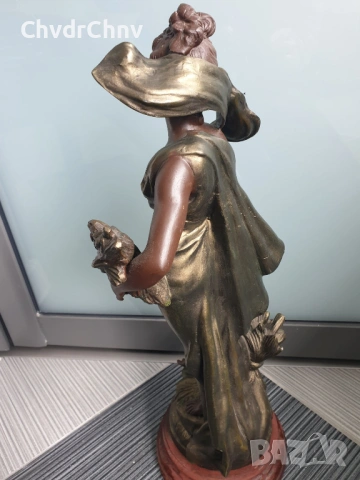 52см-4кг Moreau ЦАМ статуетка/стара френска скулптура/фигура на жена с цветя и шал, снимка 4 - Статуетки - 54192902