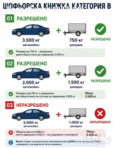 Регистрирано туристическо ремарке с общо допустимата максимална маса до 750кг 