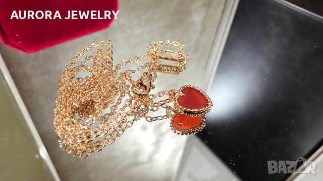 Van Cleef & Arpels VCA Rose Gold Red Carnelian Sweet Heart Дамско Колие, снимка 4 - Колиета, медальони, синджири - 54500588