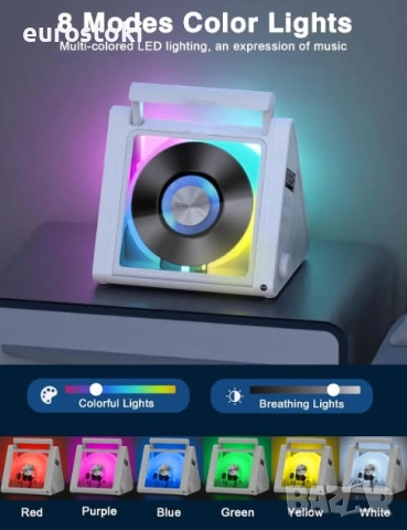Преносим CD плейър Greadio CD02,  RGB светлини, 2 * 10W HIFI система, Bluetooth 5.3, 4000mAh батерия, снимка 3 - MP3 и MP4 плеъри - 55249546
