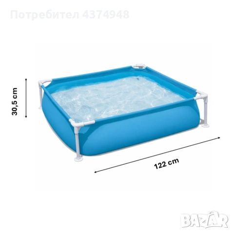Детски басейн с метална рамка, 122 x 122 x 30,5 см, 365 литра капацитет, снимка 2 - Други стоки за дома - 55012954