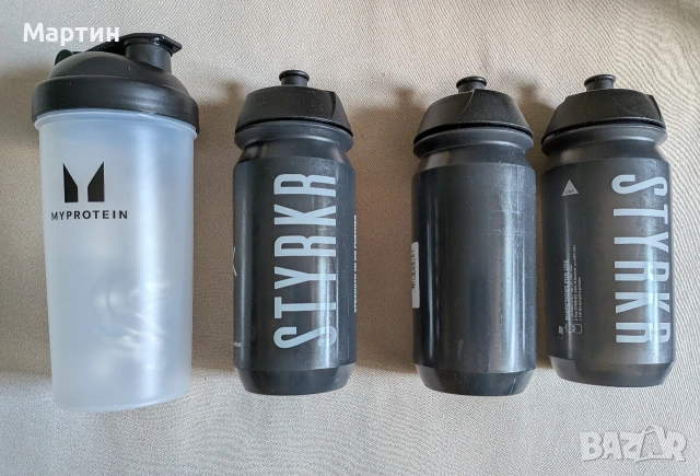Бидон за велосипед Tacx Shiva и шейкър My Protein