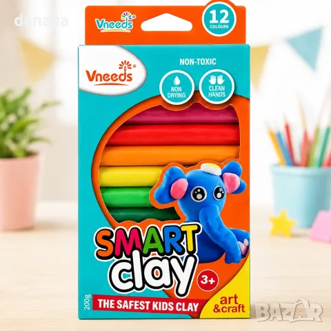 6983 Детски пластилин Vneeds Smart Clay, 12 цвята