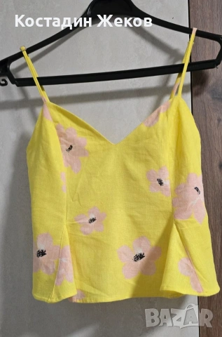 Нов. Къс ленен топ (crop top) на марката Zara. , снимка 3 - Корсети, бюстиета, топове - 54875274