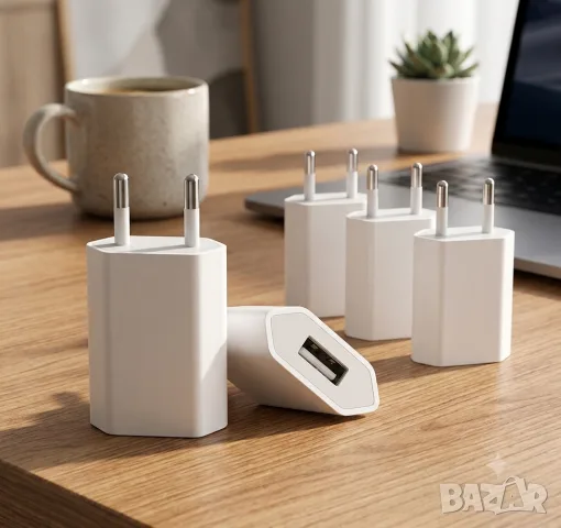 USB Зарядно за смартфон бяло стил Apple