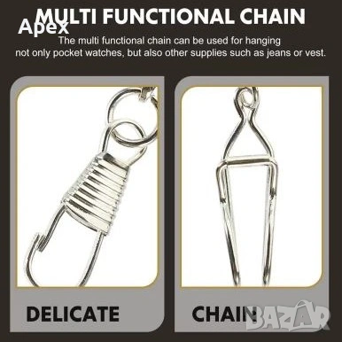 Стоманена Верижка за Джобен Часовник 37см. Масивен Сребрист Кюстек. Здрави и Стилни Верижки Кюстеци, снимка 2 - Джобни - 54010600