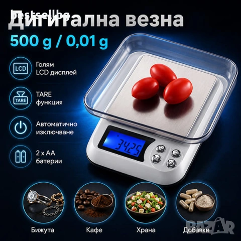 Кухненска точна бижутерска електронна везна за злато кафе 0.01 до 500г