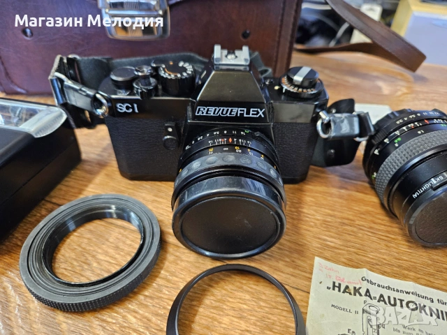 Ретро фотокомплект Revueflex SC1 + Обективи, Светкавица и Самоснимачка Haka Autoknips II, снимка 7 - Фотоапарати - 54710954