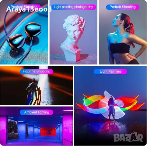 Комплект 2 RGB LED осветителни пръчки LUXCEO P400 с трипод, снимка 7 - Лед осветление - 55378576