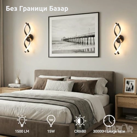 Нов Модерен LED аплик 15W 1500LM за хол спалня коридор стенна лампа LED 15W извита форма топла светл, снимка 2 - Лед осветление - 54430951