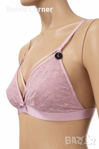 Сутиен Hunkemöller L – розова дантела с декоративни кръстосани ленти, снимка 2 - Бельо - 54517892