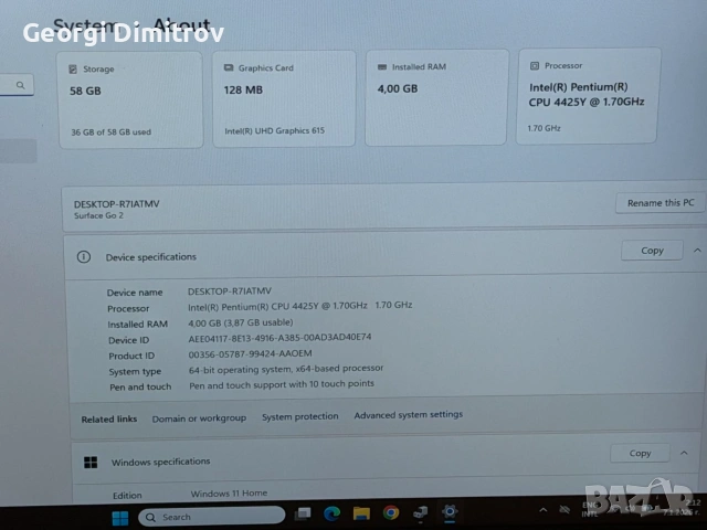 Microsoft Surface Go 2 Intel Pentium Gold/4RAM/64SSD, снимка 4 - Лаптопи за дома - 54984300