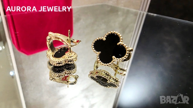 Van Cleef & Arpels VCA Gold Black Onyx Vintage Alhambra Clips Дамски Обеци