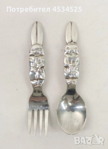 🐰 Елегантен детски комплект Reed & Barton "Peter Rabbit" – Сребърно покритие, снимка 3 - Други - 54170768