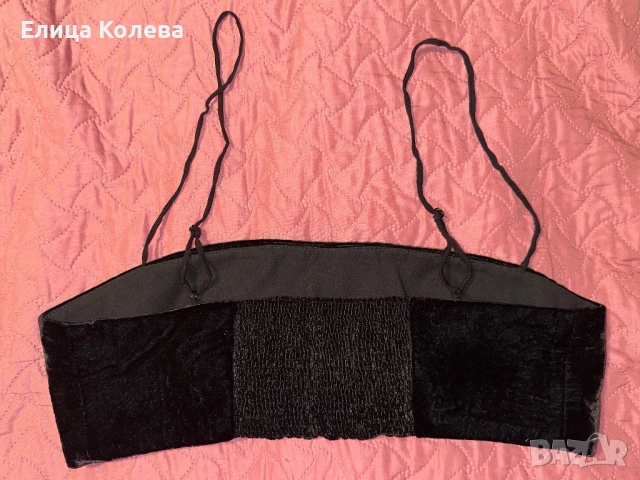 Zara L кадифено черно късо бюстие/ топ, снимка 2 - Корсети, бюстиета, топове - 54315328