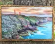 Ръчно изработена дървена картина / пано с морски пейзаж и фар (декупаж), снимка 1