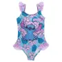 Цял бански за момиче с флорален мотив и stitch светлосиньо и лилаво_1250280, снимка 1