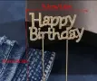 Happy Birthday метален с камъни златист топер надпис украса за торта рожден ден, снимка 3