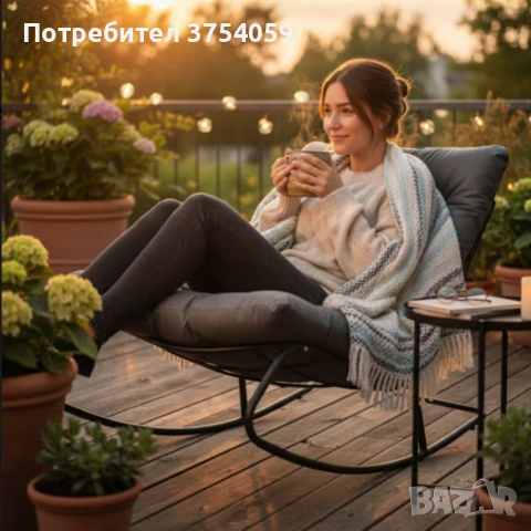 Комфортен люлеещ се стол с дебела възглавница – идеален за релакс у дома и навън, снимка 5 - Столове - 55161502