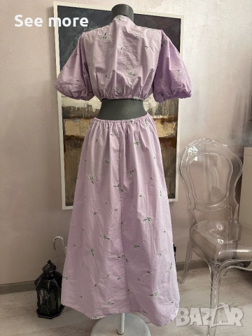 ZARA рокля лила с бродирани цветя М, снимка 6 - Рокли - 55002128