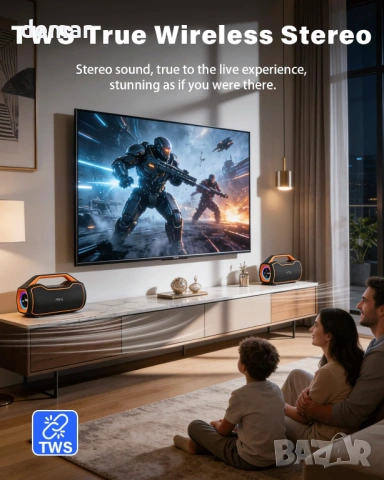 VUOPAX Преносим Bluetooth високоговорител безжичен, 200W пиков звук, DSP/TWS/AUX/TF/BT5.4, снимка 7 - Bluetooth тонколони - 54406215
