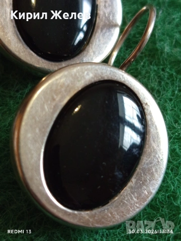 Класически модел сребърни обеци с овални елементи инкрустирани с черен ОНИКС 71441, снимка 2 - Обеци - 54025763