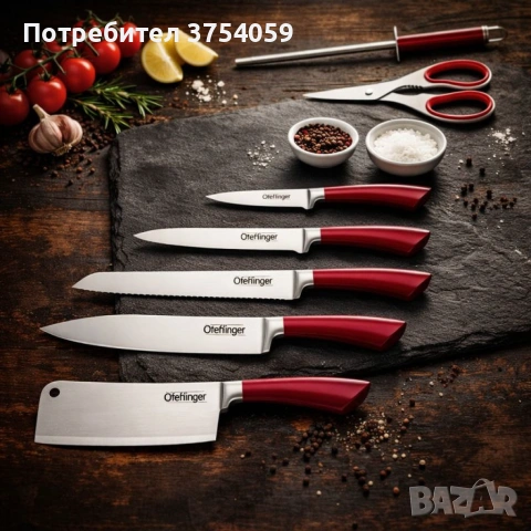 Комплект ножове 8 части със стойка Cheffinger – неръждаема стомана, въртяща се акрилна поставка 360°, снимка 3 - Прибори за хранене, готвене и сервиране - 55182801