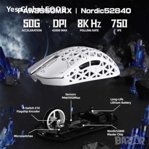 Безжична геймърска мишка 42000 DPI PAW3950MAX RGB, снимка 3 - Клавиатури и мишки - 55016900