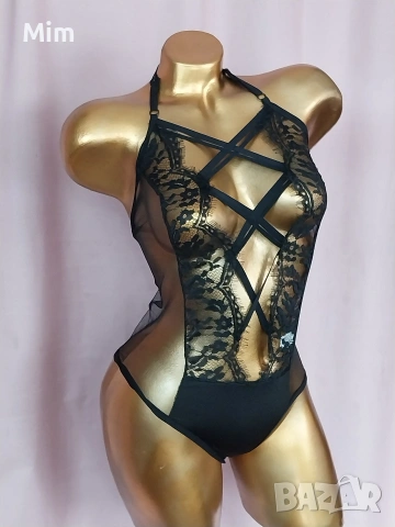 S Черно дантелено боди , снимка 5 - Бельо - 54249121