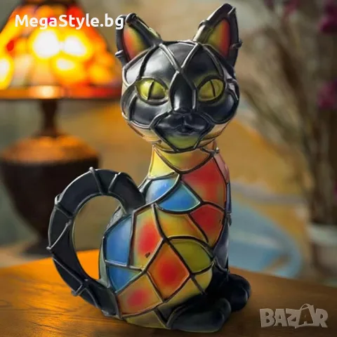  Лед лампа Котка от витражно стъкло
