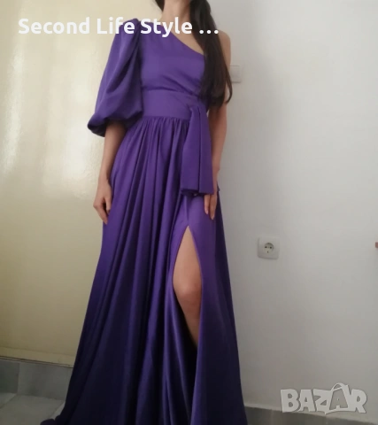 Дълга луксозна официална бална / вечерна / абитуриентска лилава рокля р-р XS - марка Actualee, снимка 3 - Рокли - 54224765