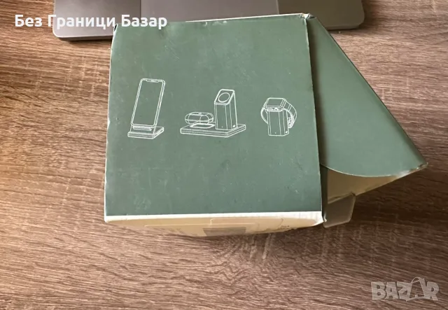 Нова Черна 3 в 1 зарядна станция Fast Charge Qi телефон часовник слушалки, снимка 3 - Аксесоари за Apple - 55650674