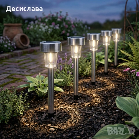 Комплект от 5 броя Led соларни лампи - автоматично включване без разход за електроенергия, снимка 4 - Градински мебели, декорация  - 54027764