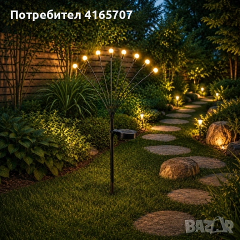 Соларни декоративни градински лампи с 8 LED светлини – комплект 2 броя, топло бяла светлина