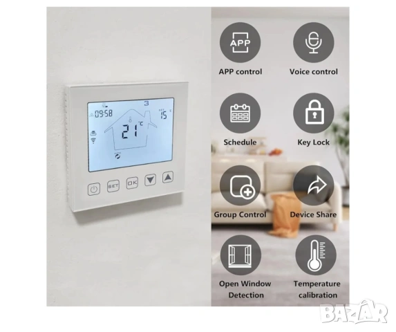 КЕТОТЕК- KTF0155C- WiFi термостат за подово на котел/вода, Alexa, Tuya smart Life APP & Voice, снимка 2 - Друга електроника - 54691291