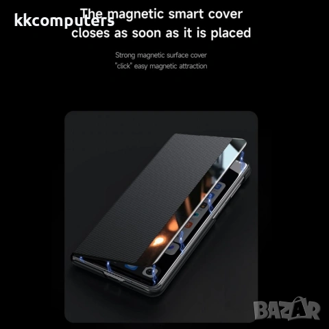 Калъф с протектор SULADA Kevlar за Samsung Galaxy Z Fold7 5G – смарт капак, кожена текстура и магнит, снимка 5 - Калъфи, кейсове - 54995914