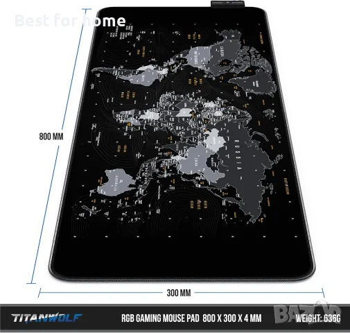 TITANWOLF XXL RGB геймърска подложка за мишка - 800x300 мм - XXXL удължена голяма LED подложка, снимка 2 - Клавиатури и мишки - 55341042